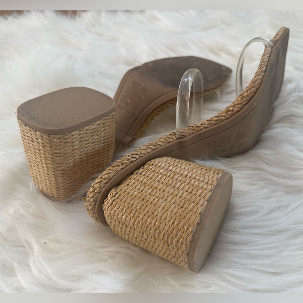 Dolce Vita Tan Woven Wedge Sandals with Clear Straps - Picture 3 of 6